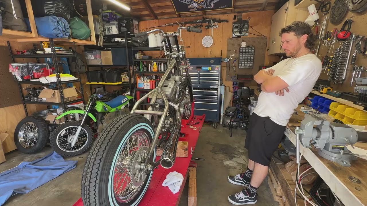Rubber Mount Sportster Chopper - EP 6 - Wheels, Chains, and Engine In Frame