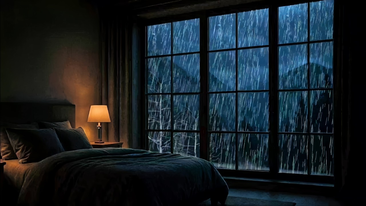 Deep Sleep Night Ambience in a Cozy Bedroom with Soft Rain Sounds