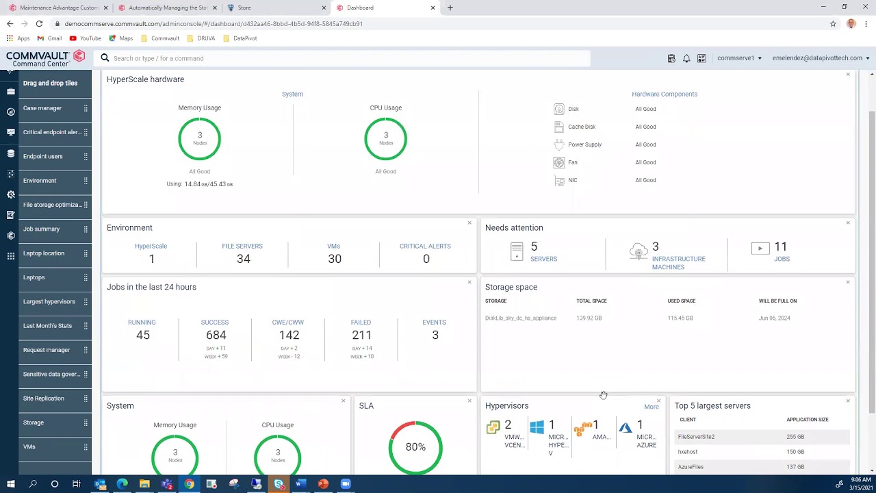 Commvault11SP22 Command Center features