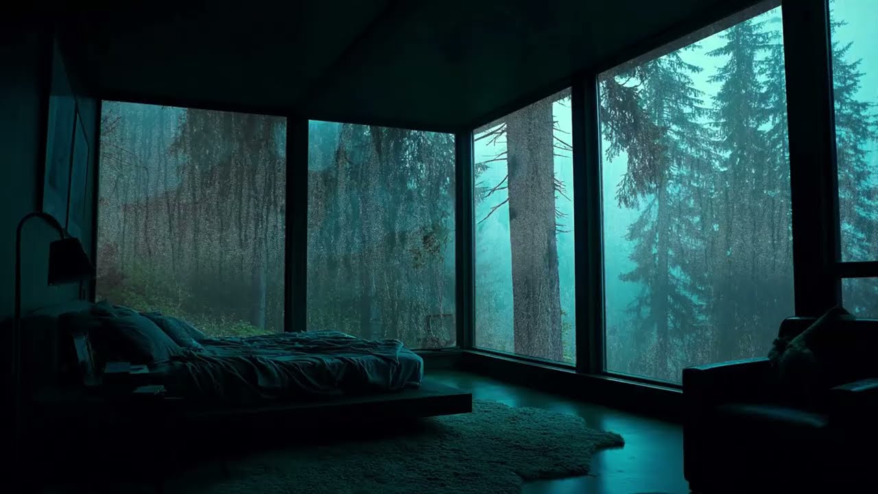 Cozy Forest Bedroom Rain on Window - Soothing Rainstorm Sounds for Sleeping and Relaxing