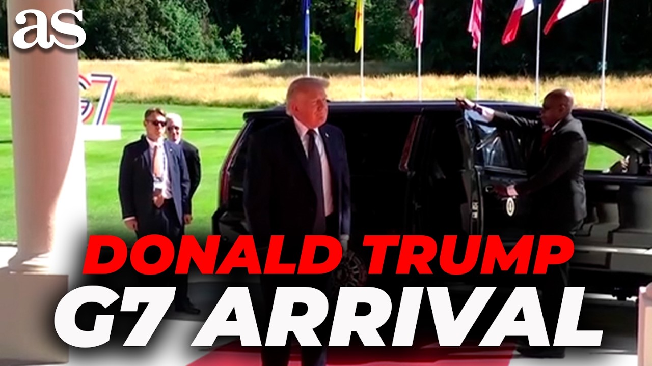 DONALD TRUMP makes a STUNNING ARRIVAL in &Eacute;VIAN ahead of the G7 summit