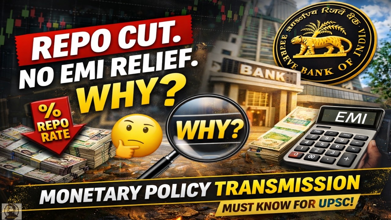 Monetary Policy Transmission Explained | Why Repo Cuts Don&rsquo;t Reduce EMIs | RBI Policy for UPSC GS-3