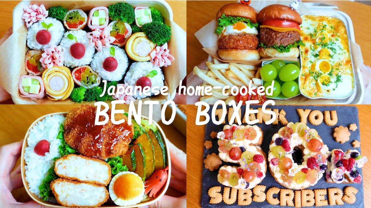 【Making BENTO 26】Apple Rice balls/Pork and bell pepper rolls/Hamburger/Gratin/Shrimp cutlet/Cake🎌