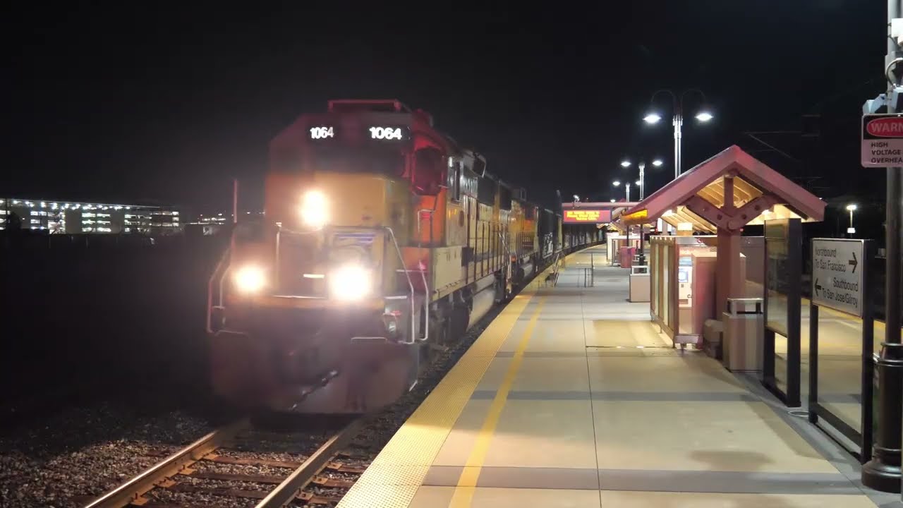 Amtrak, Caltrain, and Union Pacific trains at Santa Clara, CA