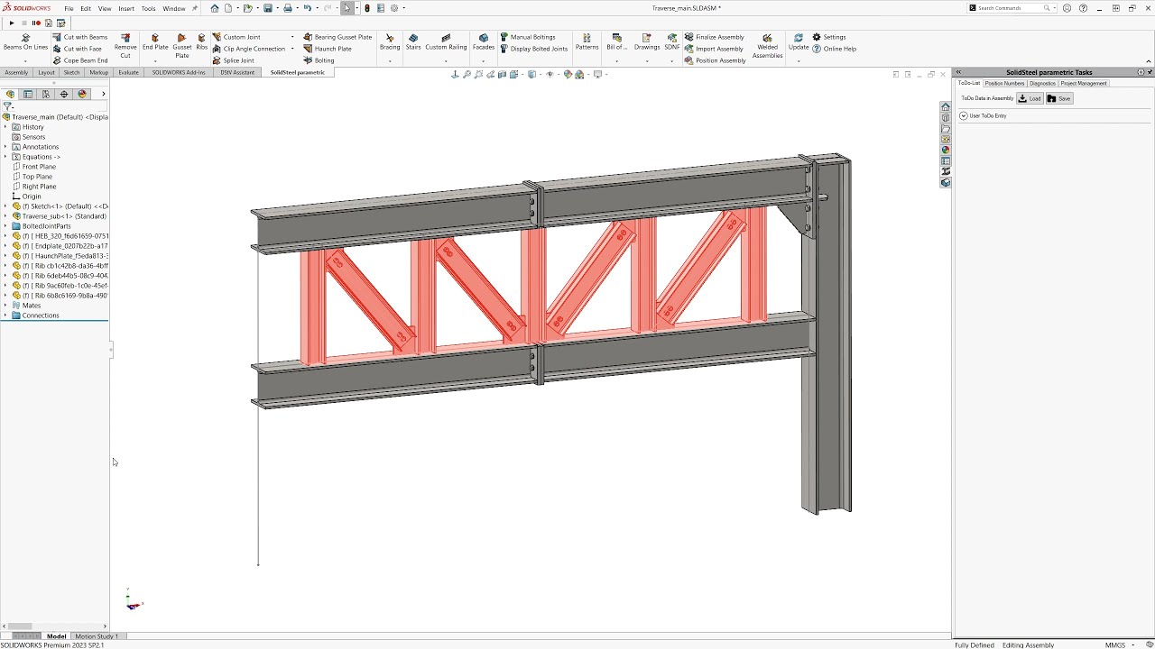 Parametric changes to a structural steel framework in SOLIDWORKS - easy with SolidSteel parametric