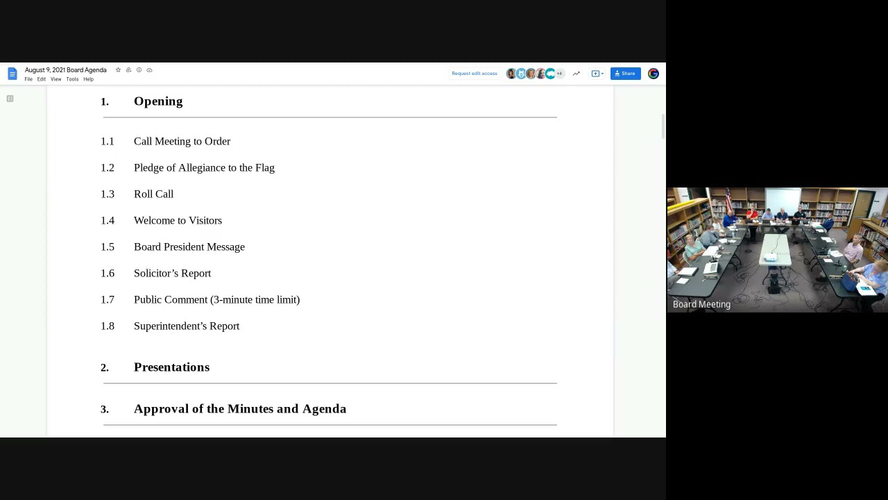 Regular School Board Meeting 2021 08 09