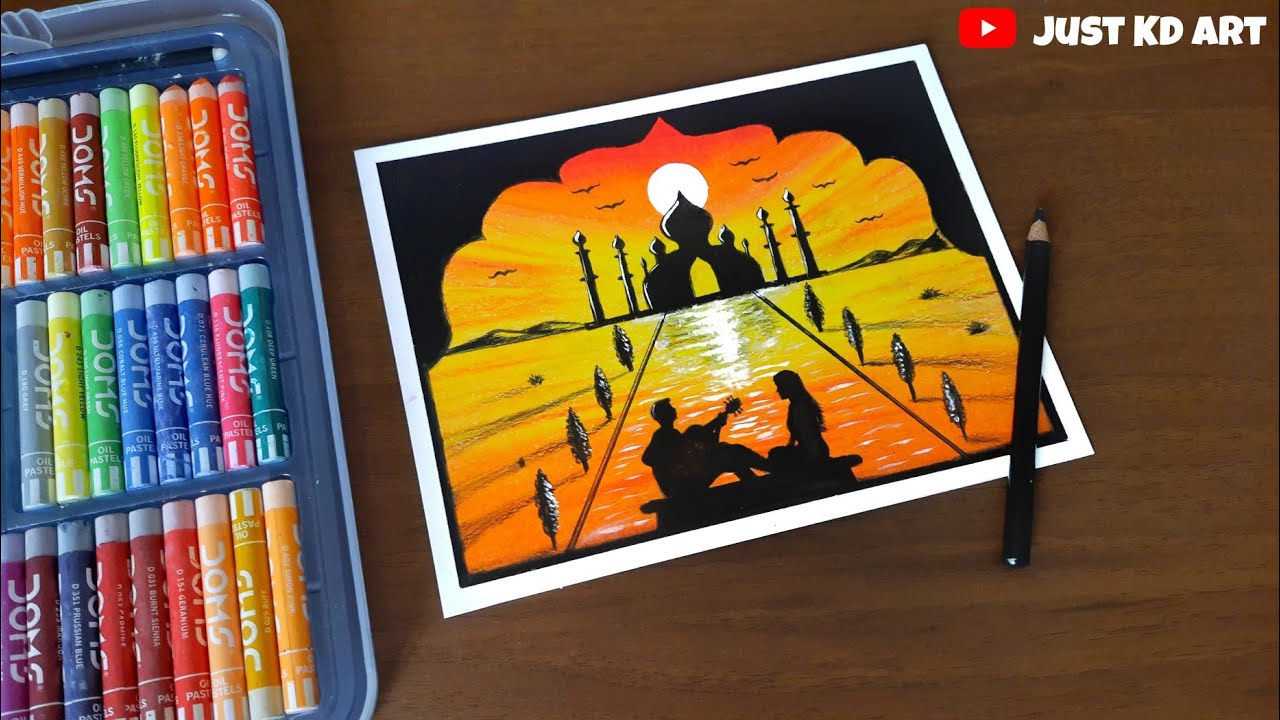 Romantic Couple Scenery । a Beautiful Romantic Place - Drawing for Beginners with Oil Pastels