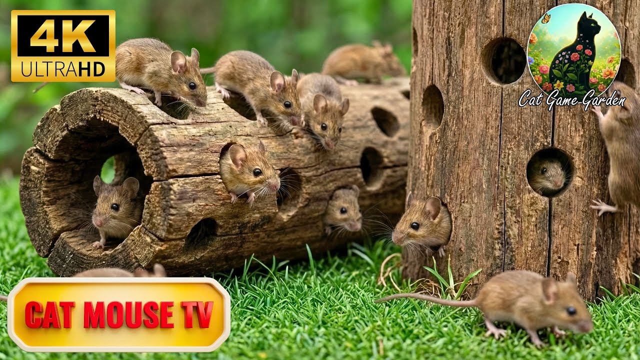 Cat TV Mouse Game 🐭 | Ultra-Realistic Mice in Natural Leaf Maze 4K