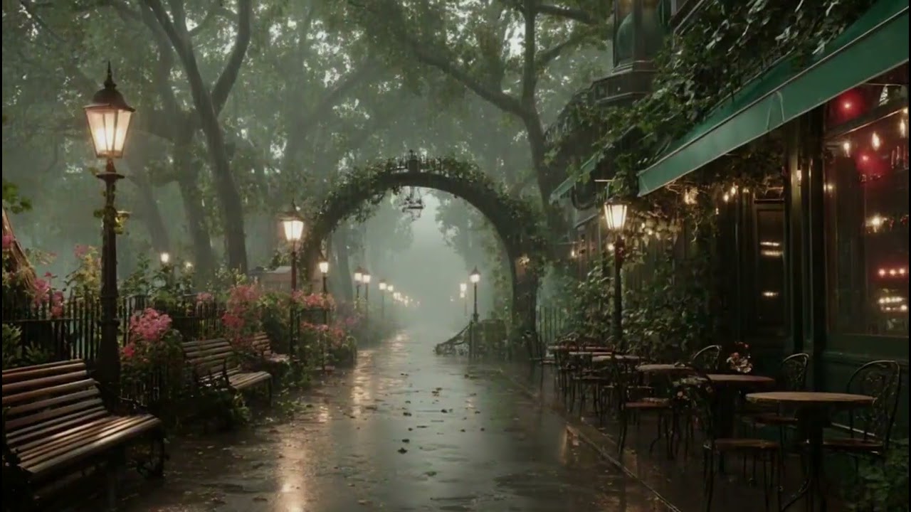 Rainy Village Street at Night 🌧️ Cozy Piano & Rain Sounds for Deep Sleep