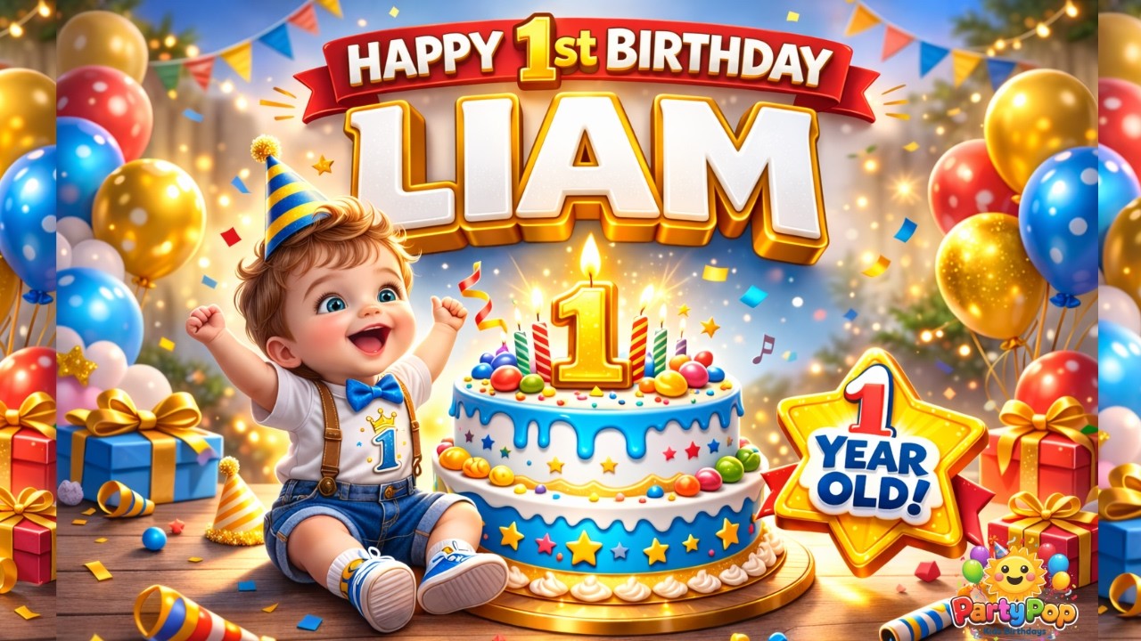 Happy 1st Birthday Liam 🎂 | Personalized 1 Year Old Birthday Song for Baby | PartyPop Kids