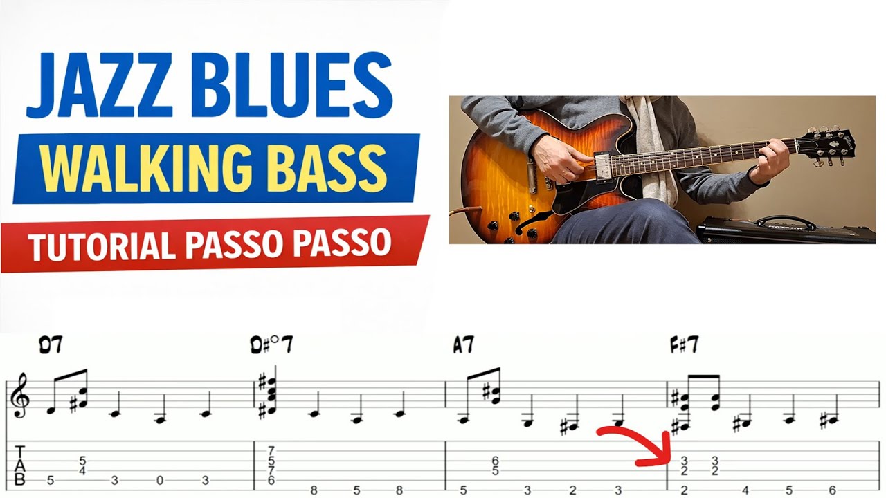Jazz Blues Walking Bass sulla Chitarra 🎸 | Spiegato Passo Passo da zero per Principianti - TABULATO