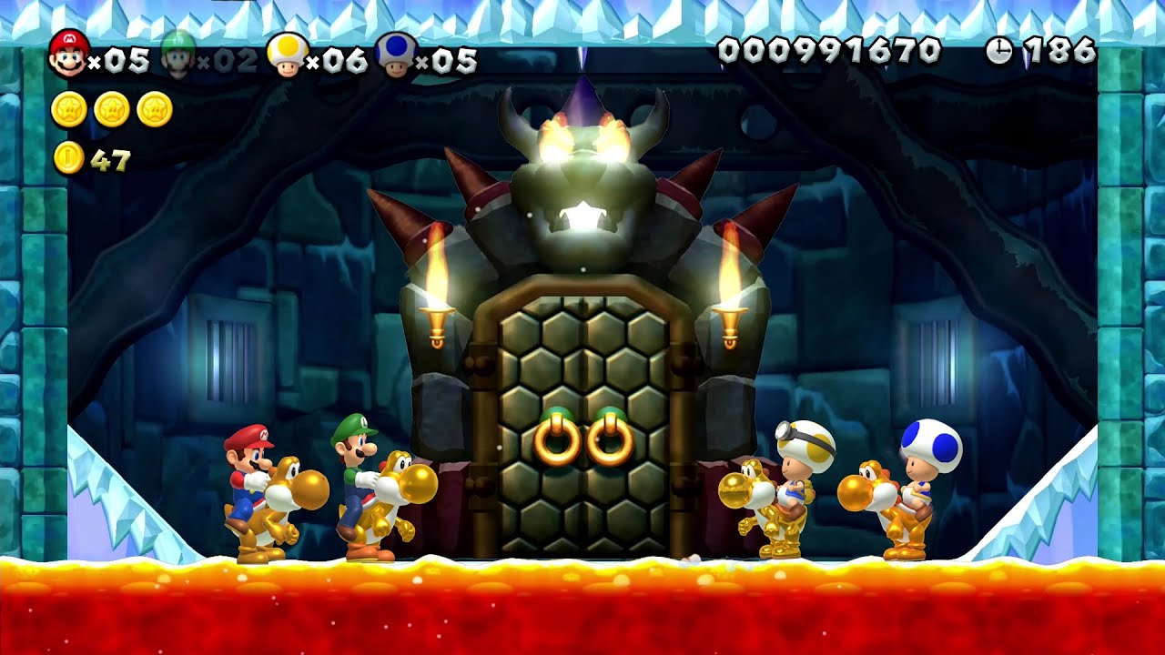 New Super Mario Bros U (Cloudy 2) – 4 Players Co Op Walkthrough #2