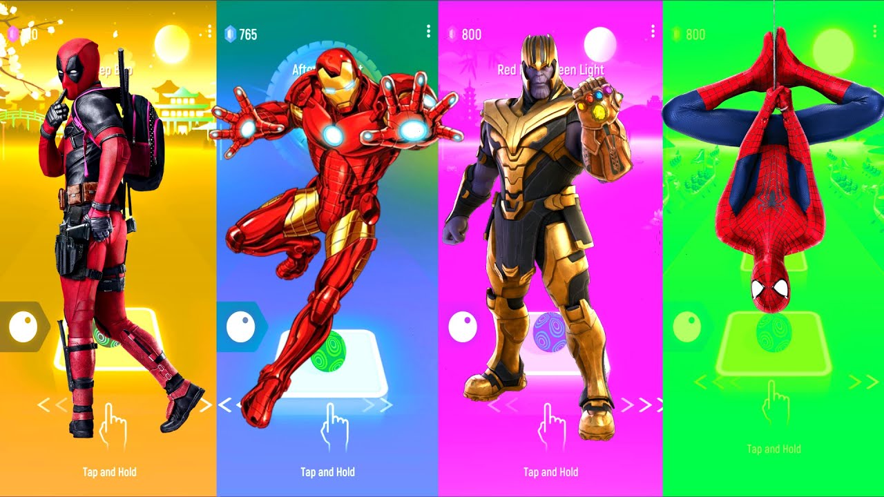 DeadPool 🆚 Iron Man 🆚 Thanos 🆚 Spiderman | Marvel Heroes | Tiles Hop Fun Ball