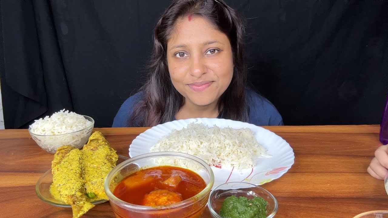 EATING BIGBITES🌶️Bata Fish Sorse Posto Jhal, Basmati Rice, Dhonepata Bata & Spicy Egg Curry Mukbang