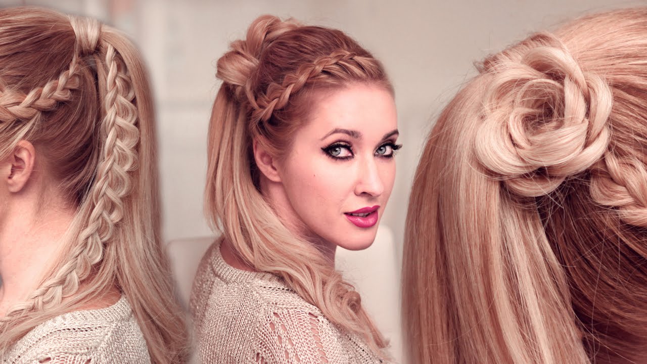 Tuto coiffure queue de cheval pour les fêtes/Noël ❤ Fleur de cheveux tressé pour soirée/mariage