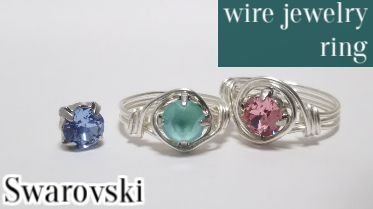 ＃73ワイヤーリング・スワロフスキー台座付き・wire jewelry ring