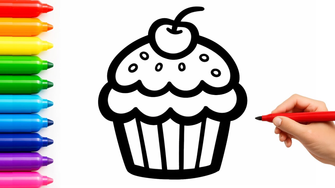 How to Draw a Cupcake 🧁 Easy Drawing, Coloring & Painting for Kids, Toddlers