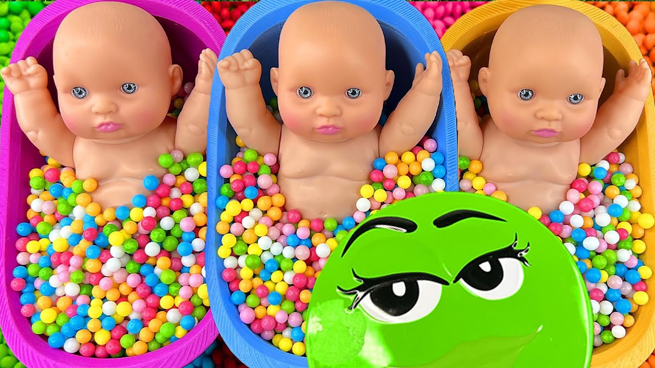 4 Minutes Satisfying with Full of 3 Rainbow BathTubs Candy with M&M's & Magic Slime Cutting Video