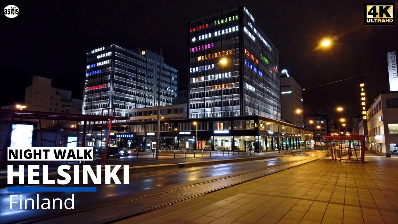 Silent Streets of Helsinki at 1.00 AM - Night Walk from Töölö to City Center
