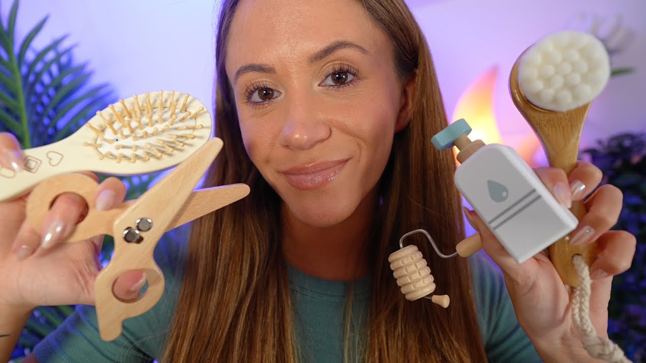 ASMR Wooden Spa & Salon (haircut, skincare, layered sounds)