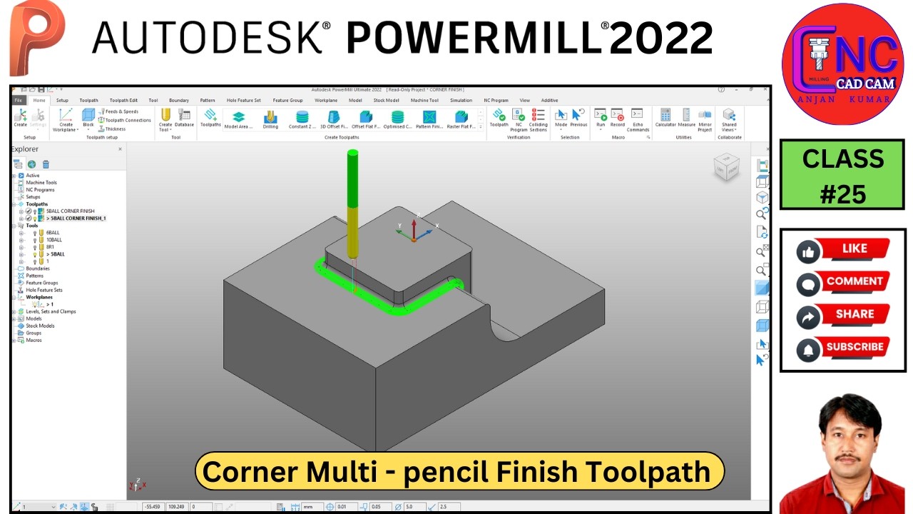 #25 PowerMill 2022 Corner Multi Pencil Finish Toolpath Explained | Beginner to Advanced