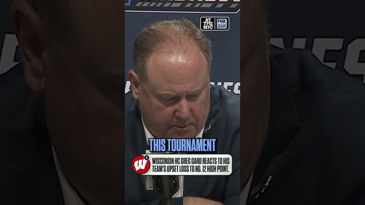 Greg Gard reacts to his team&rsquo;s upset loss in the NCAA Tournament #basketball #wisconsin #upset