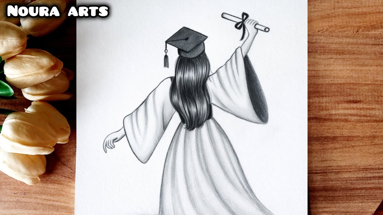 رسم سهل | رسم | تعلم رسم فتاة التخرج بالرصاص خطوة بخطوة للمبتدئين | Easy Graduation Girl Drawing ✏️🎓