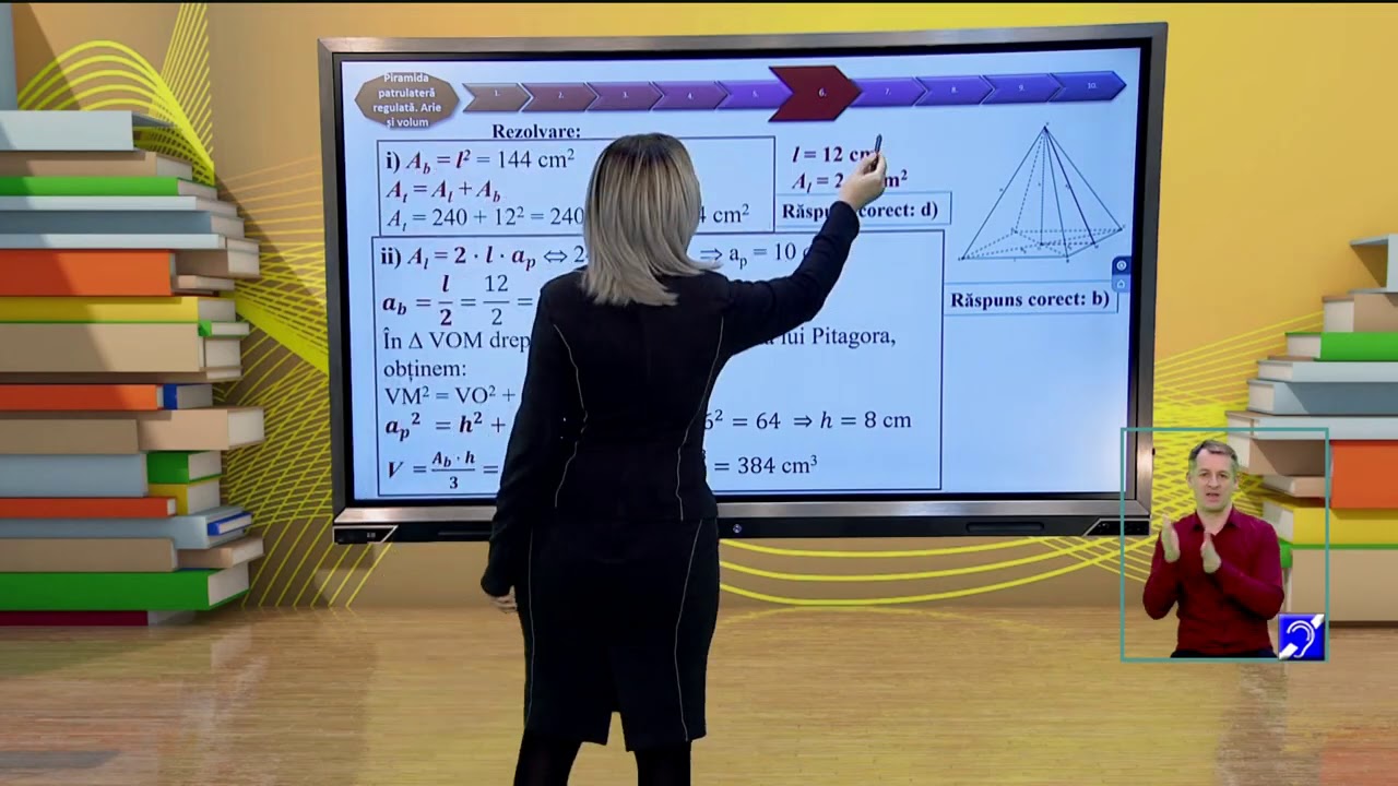 TeleŞcoala: Matematică clasa a VIII-a – Piramida patrulateră regulată – Arie şi volum (@TVR2)