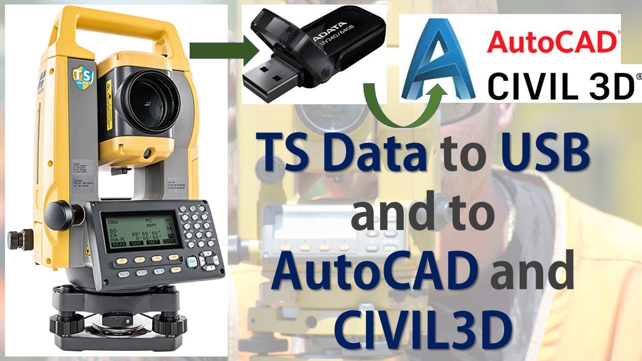 How to transfer Total Station  data to USB and to Auto CAD and Civil 3D | Topcon ES total station
