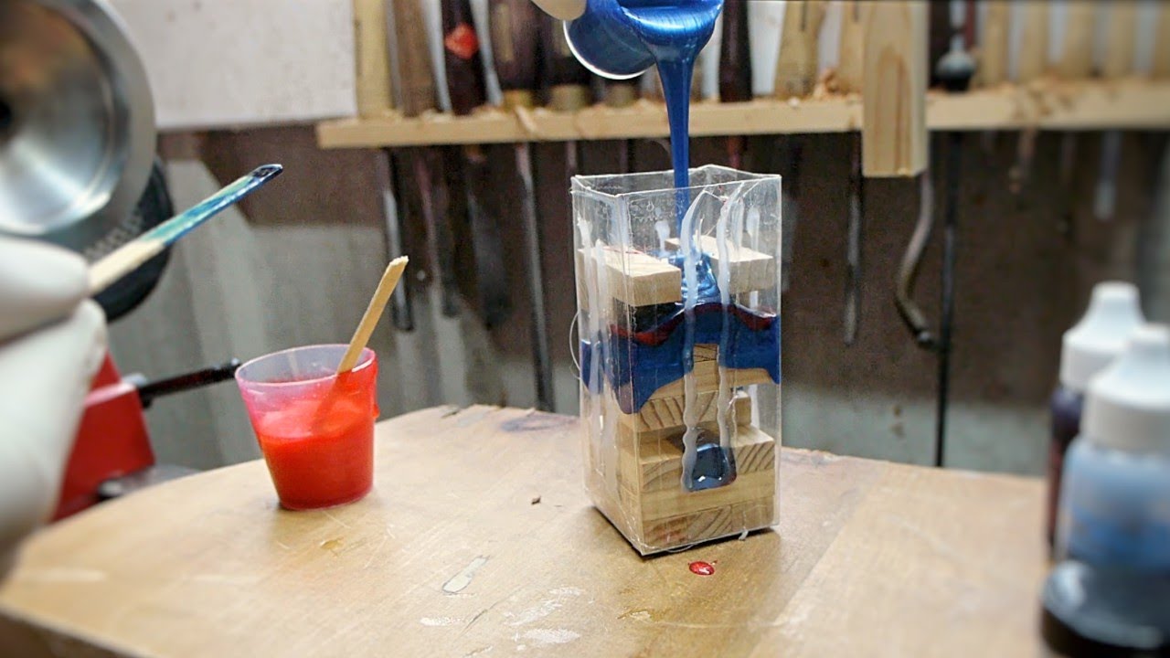 Woodturning - Jenga block lidded box. Wood and resin turning.