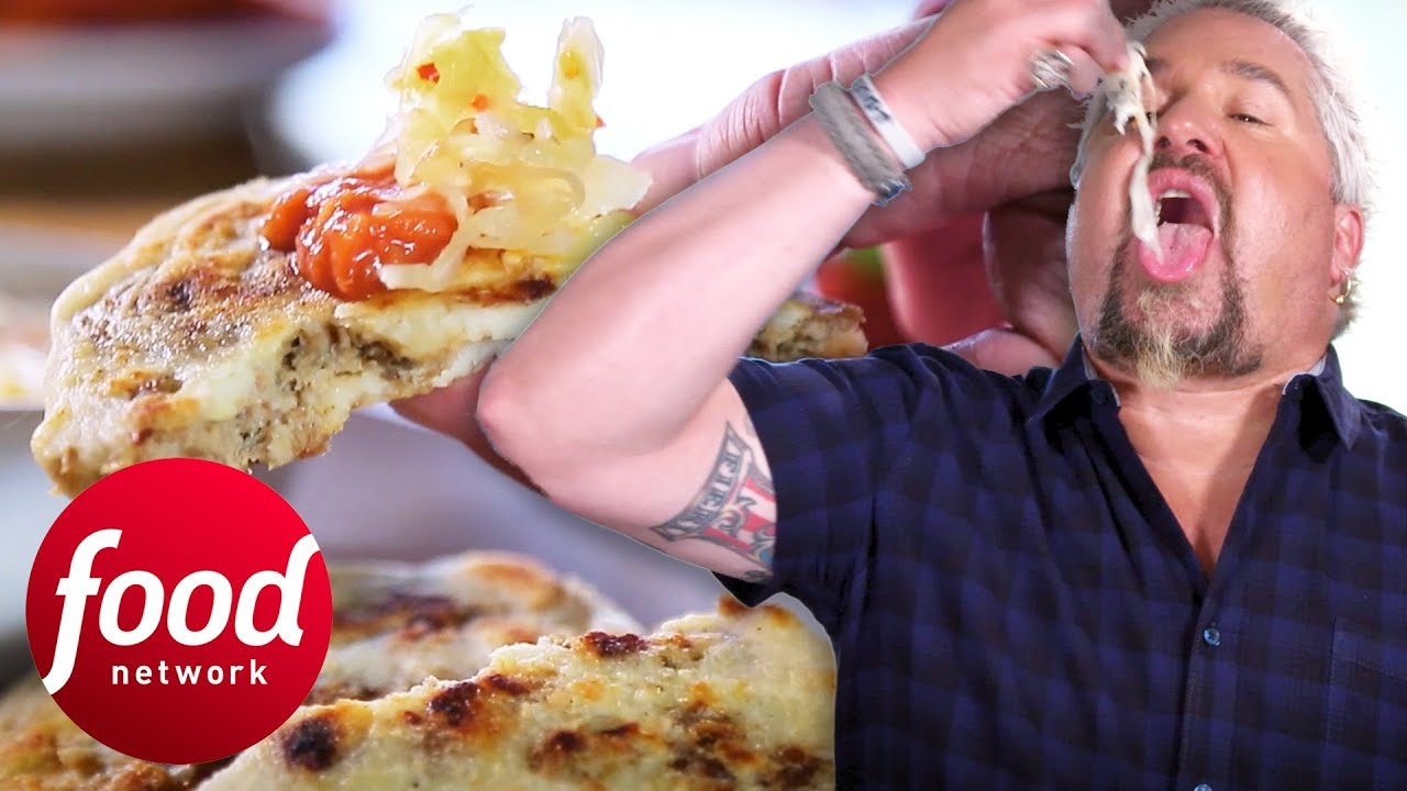 Guy Fieri Tries Salvadoran Chicharrón Pupusas And Chickpea Fries | Diners, Drive-Ins & Dives
