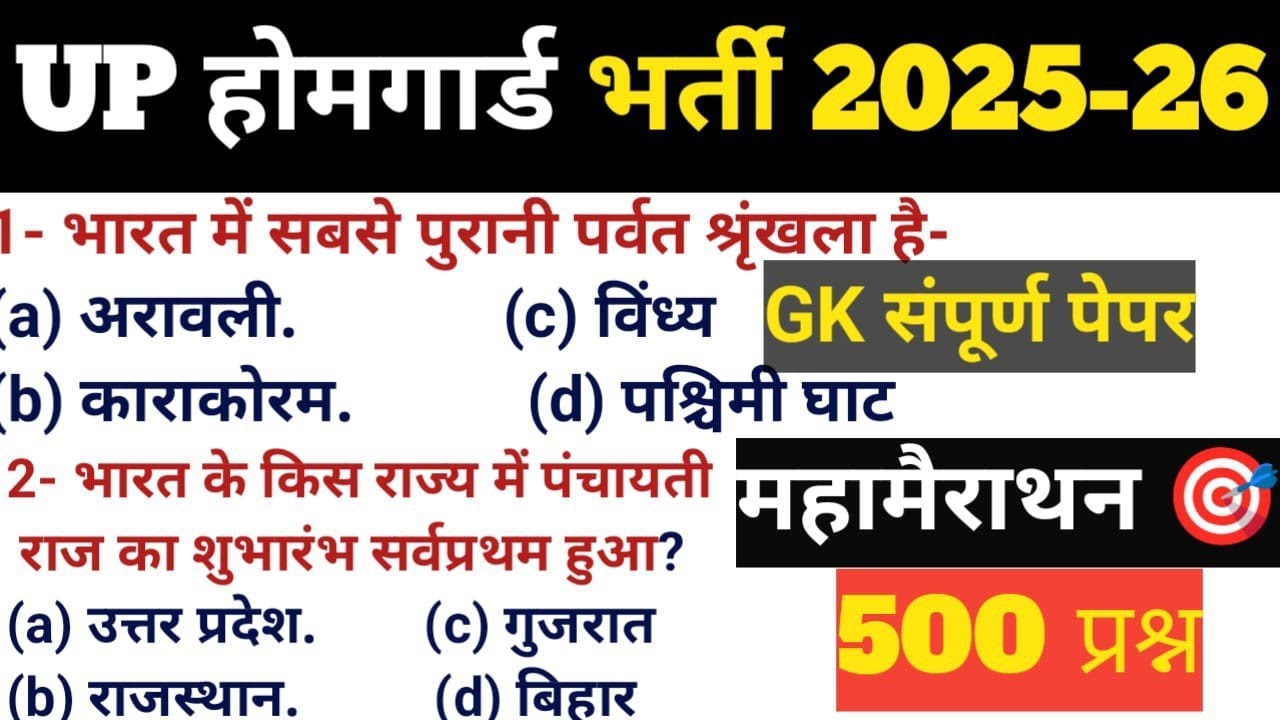 उत्तर प्रदेश होमगार्ड प्रैक्टिस सेट 1ll UP home gaurd Top 400 GK GS Question Answer ll GK Quiz