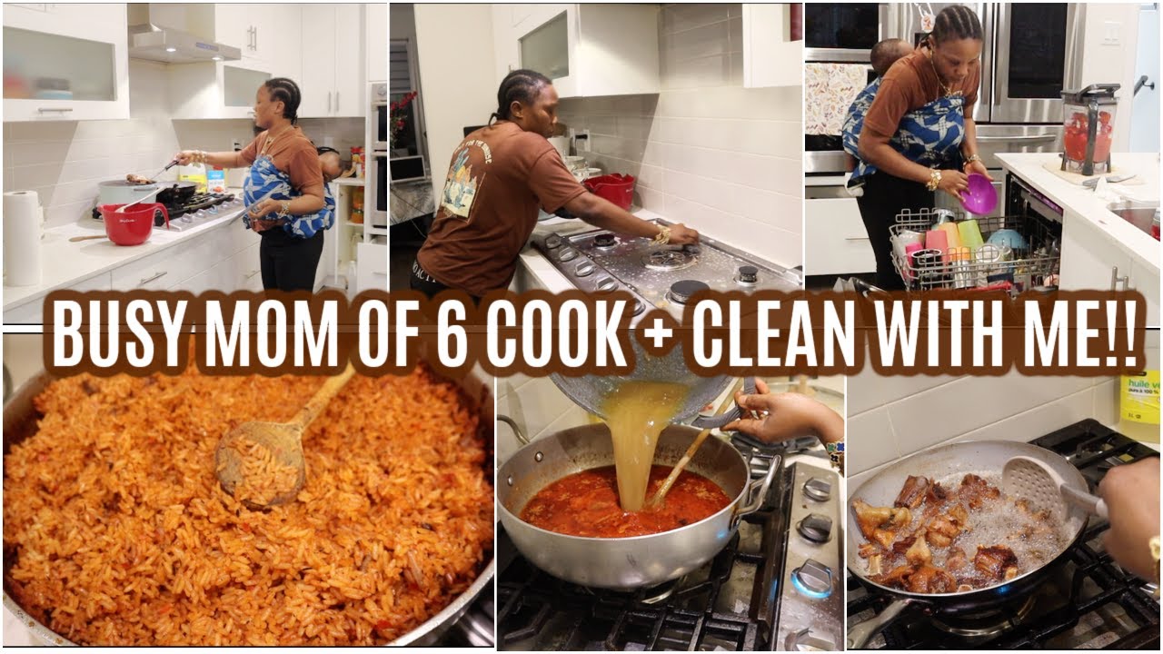 LARGE POT OF JOLLOF RICE & CHICKEN STEW // COOKING + CLEAN WITH ME MOTIVATIONS // ABI'COOKING