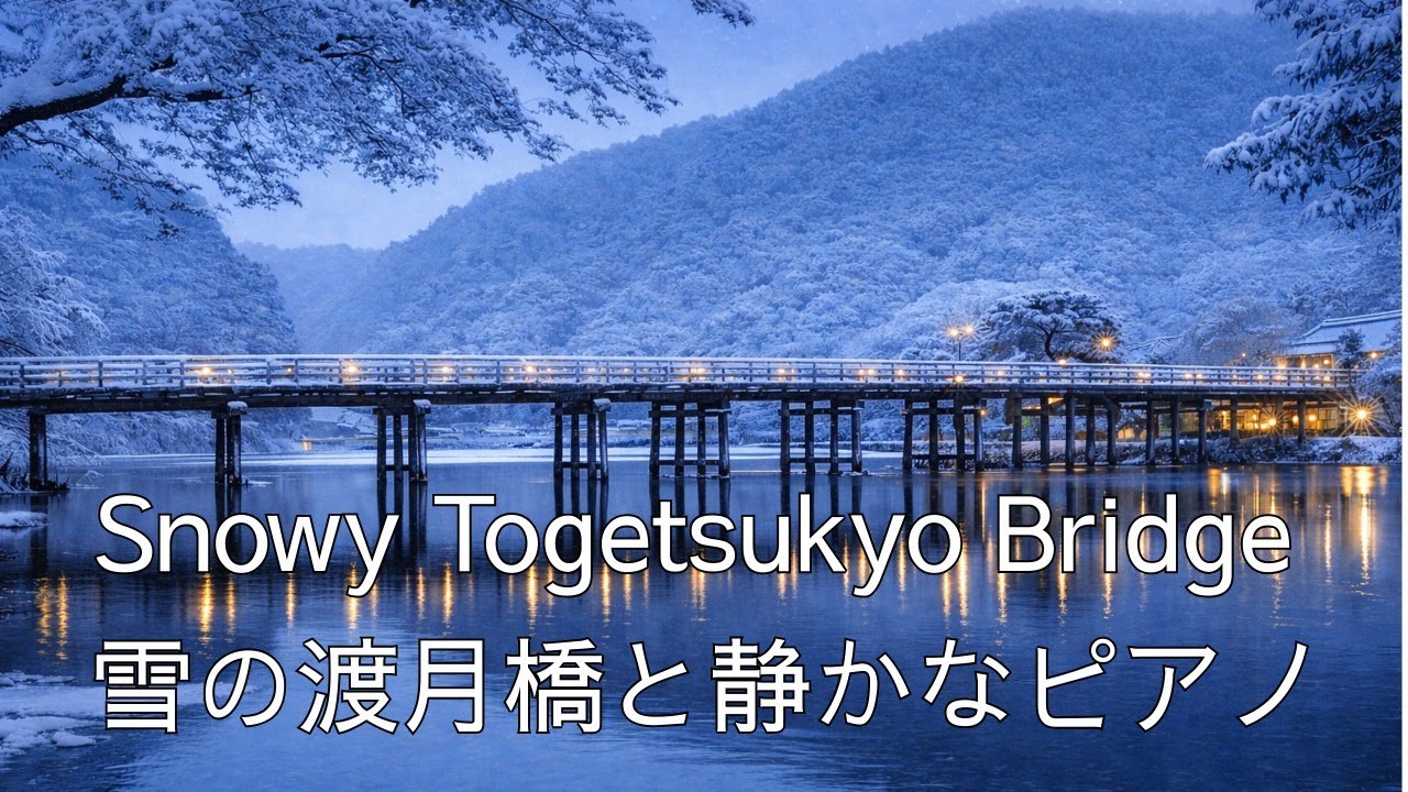 Snowy Togetsukyo Bridge | Calm Piano Music for Focus and Quiet Moments雪の渡月橋と静かなピアノ｜和の雰囲気で集中できる作業用BGM
