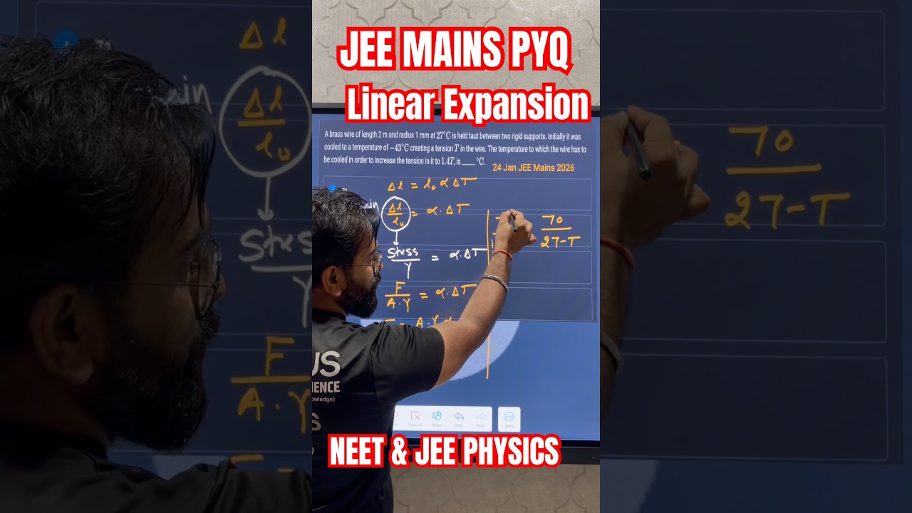 Linear Expansion | Stress Strain | Young&rsquo;s Modules 24Jan2026JEE MAINS PYQ SERIES #jee #stressstrain