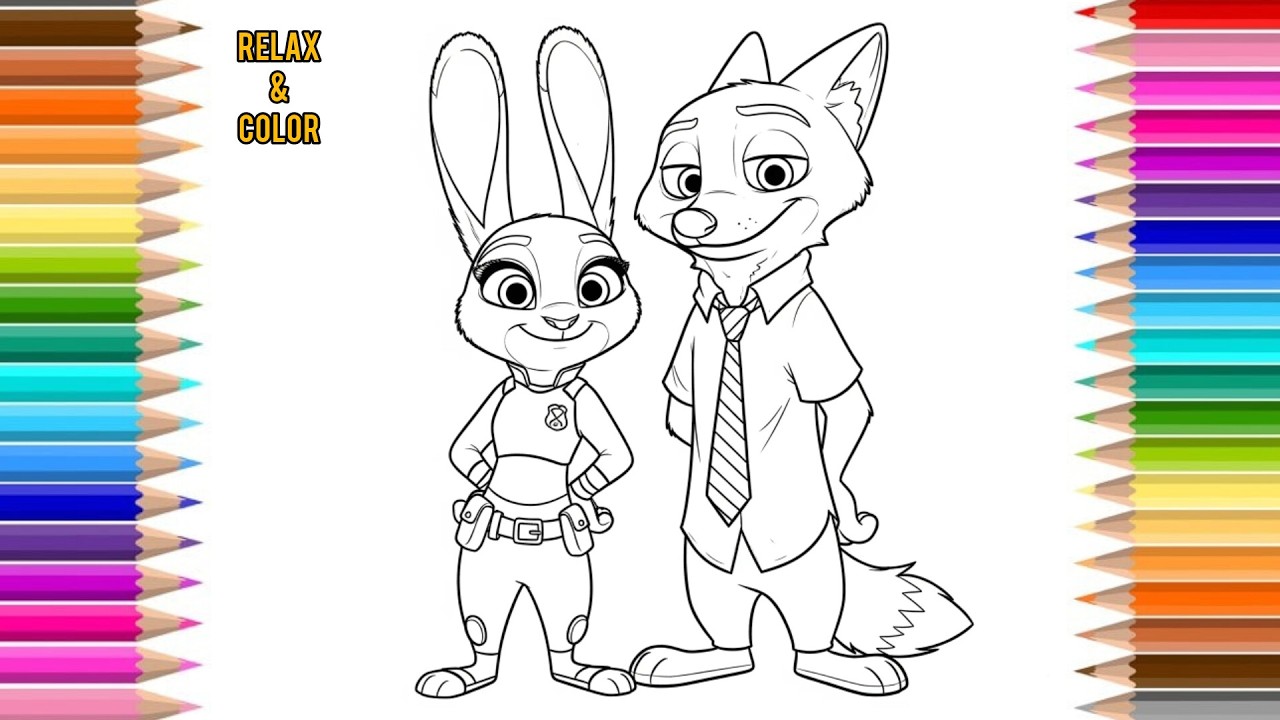 Relax & Color | Zootopia Coloring Page | Judy Hopps & Nick Wilde | Relax & Color Disney Fan Art