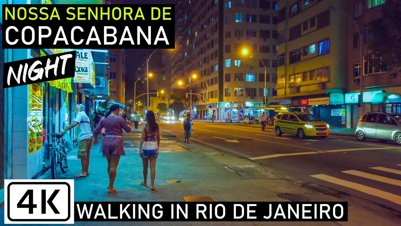 Прогулка по Копакабане: Носа-Сеньора-де-Копакабана ночью | Рио-де-Жанейро, Бразилия | 4K