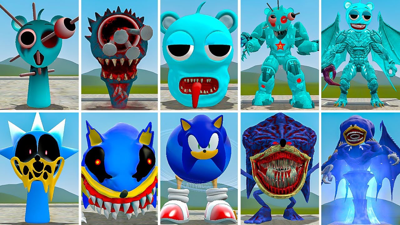 ALL SPRUNKI SKY BLUE MECHATITAN VS ALL ZOOCHOSIS SONIC CTHULHU FAMILY ? in Garrysmod!,...