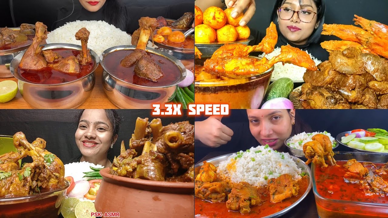 ASMR: Eating Spicy Chicken Mutton Egg Fish Curry Eating Challenge 😍😋 liver curry and Rice Mukbang