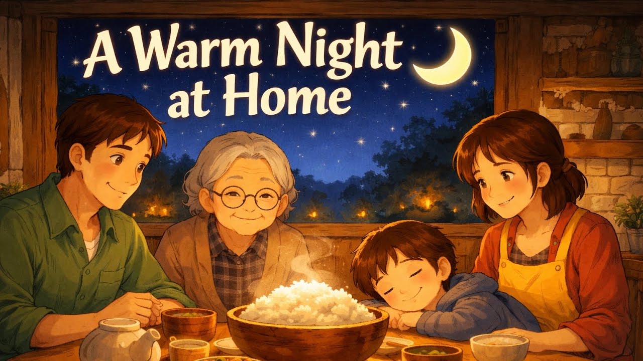 A Quiet Family Evening | Cooking, Crickets, and Warm Lights at Home 🌙 #ghibli #cozy #video 