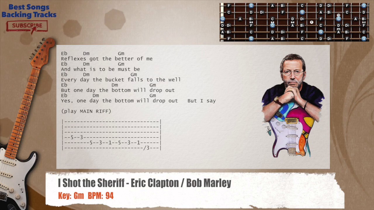 🎸 I Shot the Sheriff - Eric Clapton / Bob Marley Guitar Backing Track with chords and lyrics