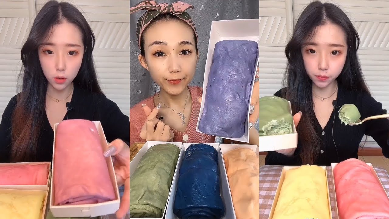 ASMR Towel Crepe Cake | 수건 크레이프 케이크 | 毛巾绉蛋糕 | タオルクレープケーキ Eating Sounds