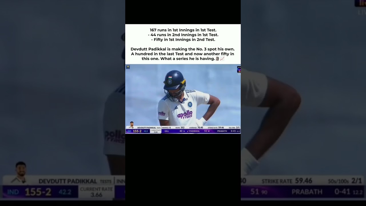 Devdutt Padikkal Is Taking Over No. 3! 🔥 | India&rsquo;s New Test Star 🇮🇳#devduttpadikal #2ndtestmatch