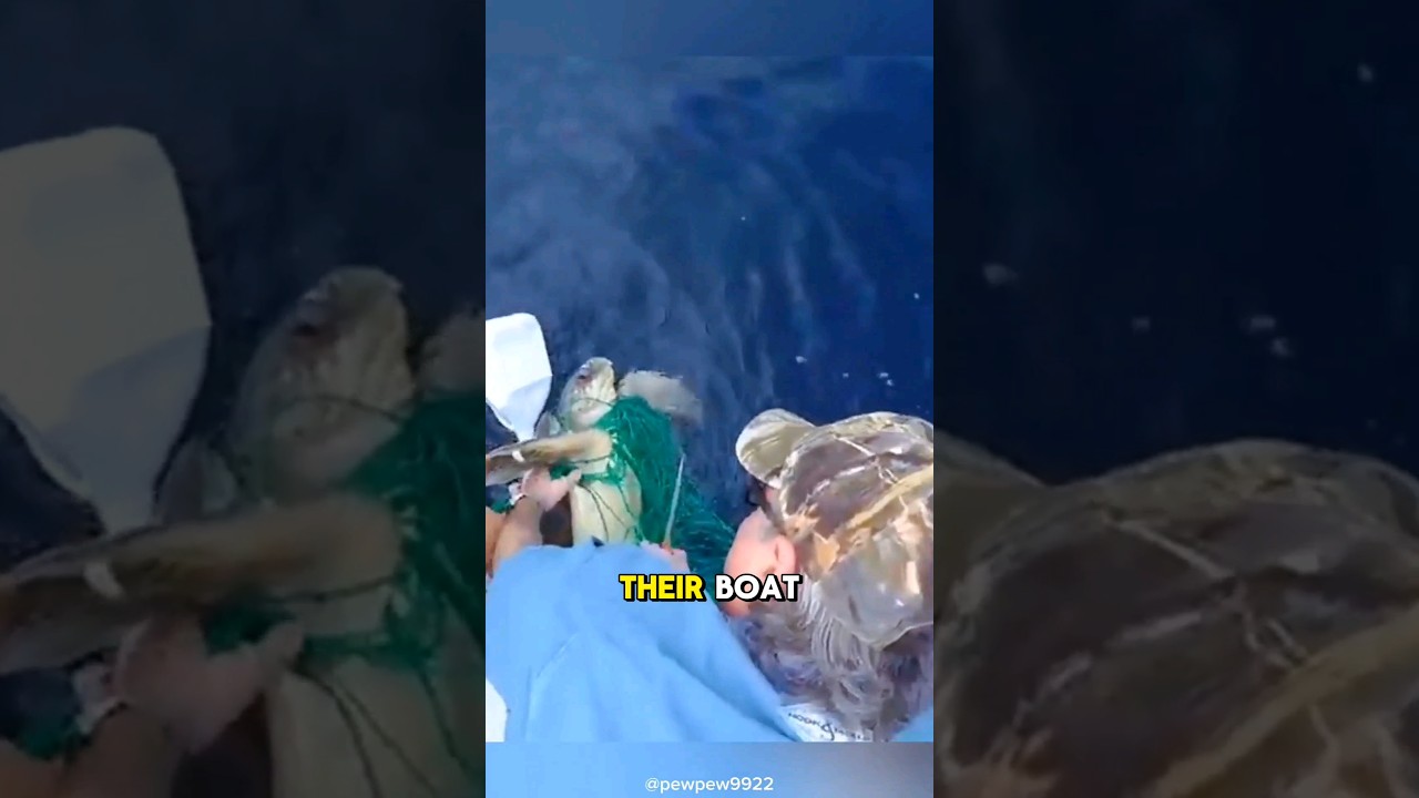 Divers Rescue Sea Turtle Entangled in Fishing Net.