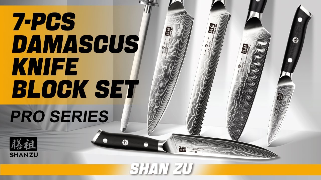 7-Pcs Damascus Knife Block Set | Pro