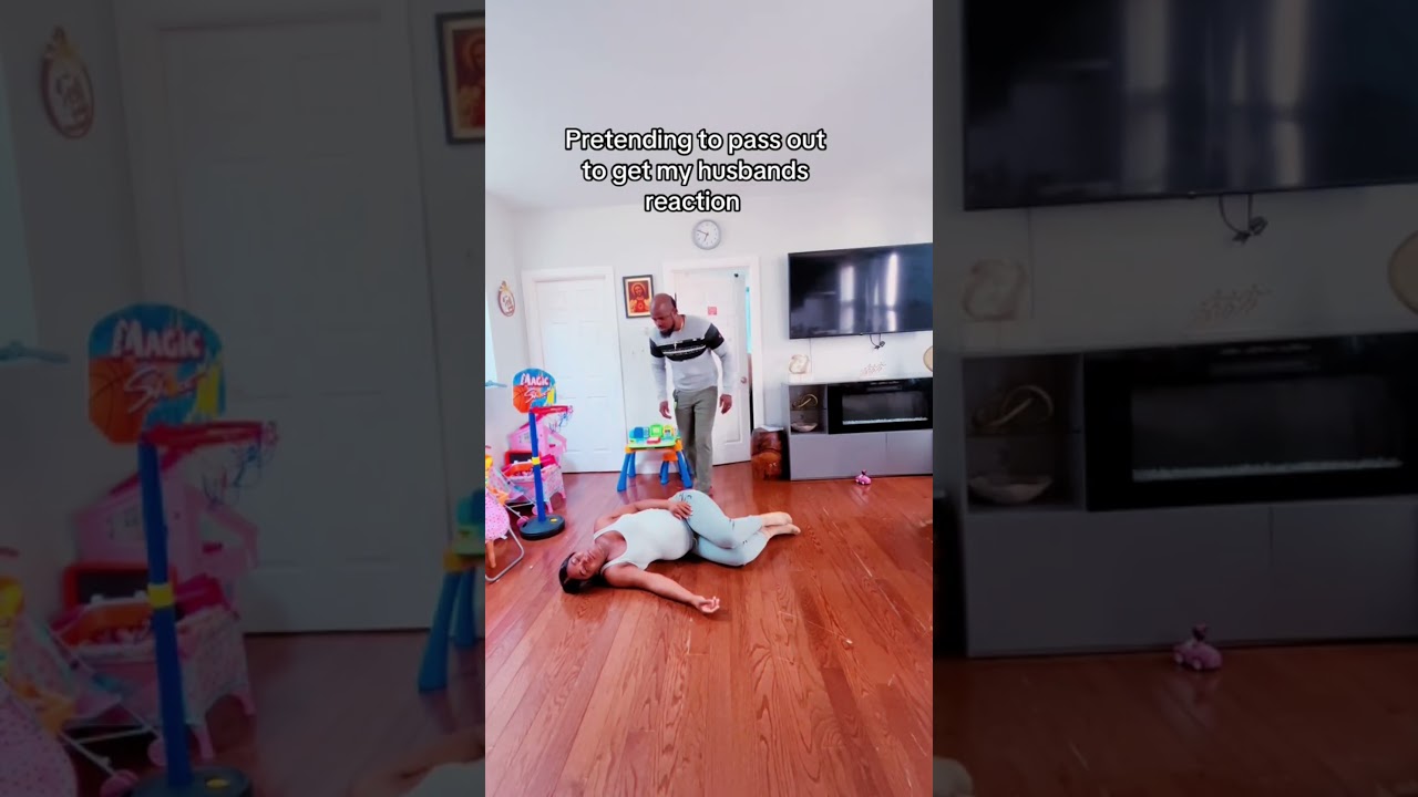 Husband&rsquo;s worries when his pregnant wife stumbles on the stairs #funny #couple #funnyprank