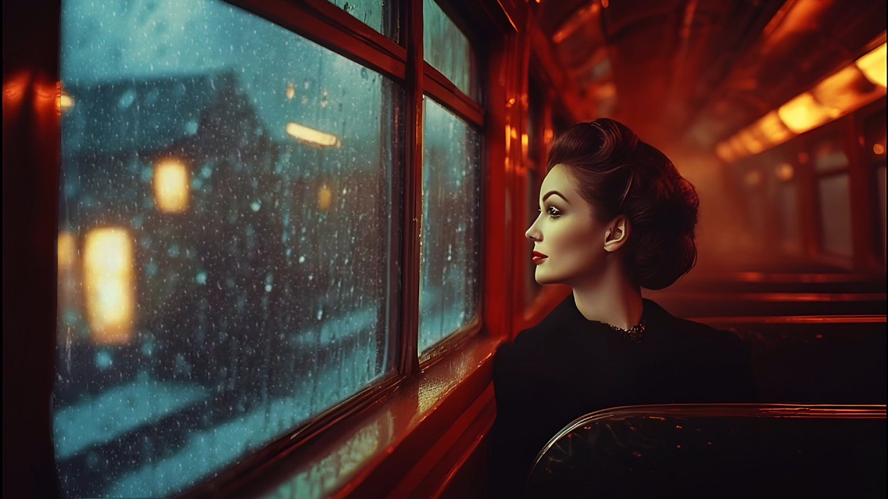 POV: You're escaping the city on a 1950s midnight train | Dark Noir Jazz & Rain