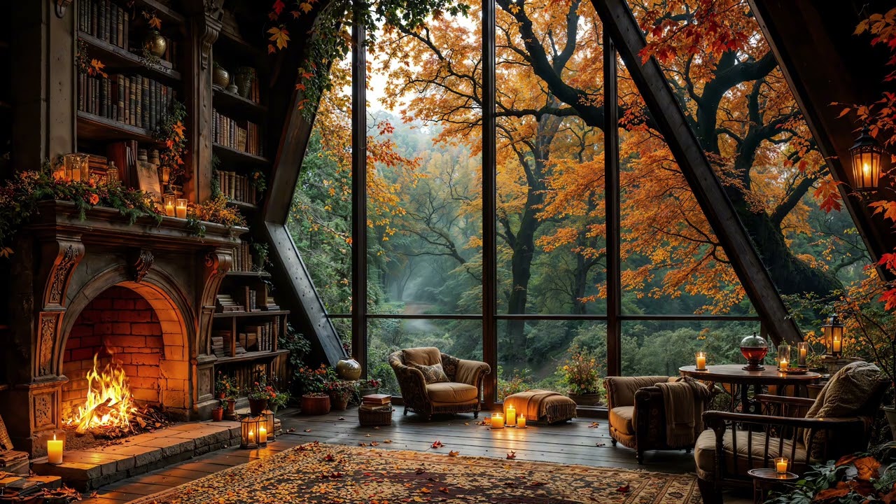 Autumn Day by the Fireplace 🍁✨ | Cozy Crackling Fire Ambience for Sleep & Relaxation