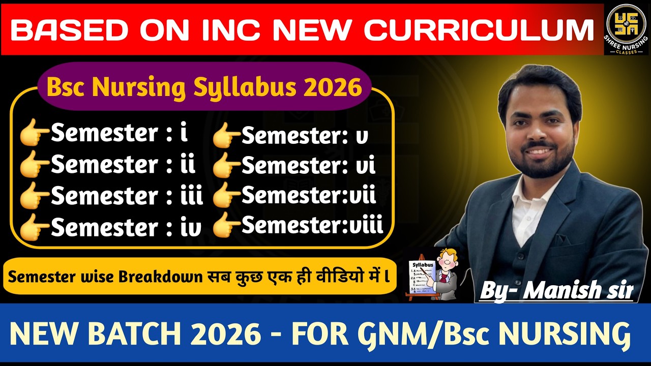 BSc Nursing Syllabus 2026 | INC New Curriculum Semester Wise Breakdown (1st to 8th) l By Manish Sir.