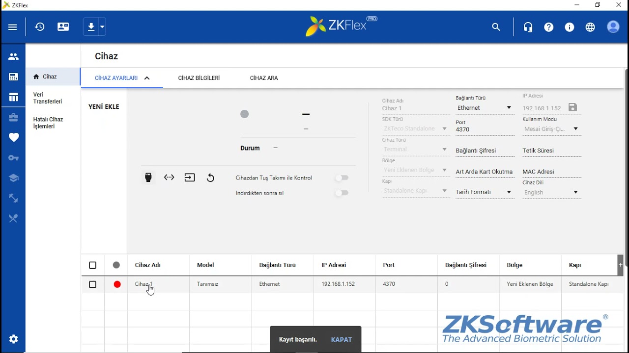 ZKFlex PDKS Cihaz Ekleme,Silme Ve D&uuml;zenleme